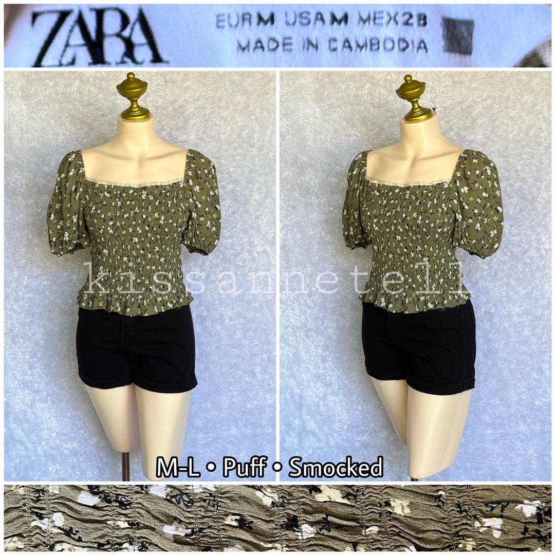 Zara floral smocked puff top on Carousell