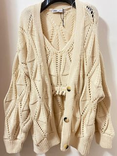 Zara openwork knit cardigan and top set