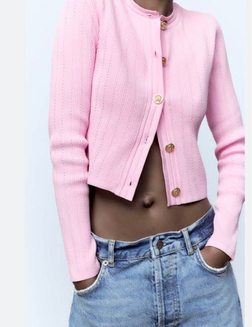 Zara Pink Cardigan With Gem Buttons
