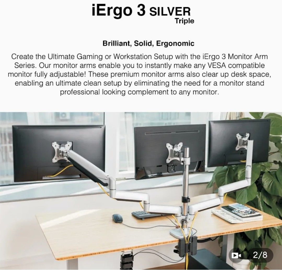 3 arm Monitor stand Ergo, Computers & Tech, Office & Business
