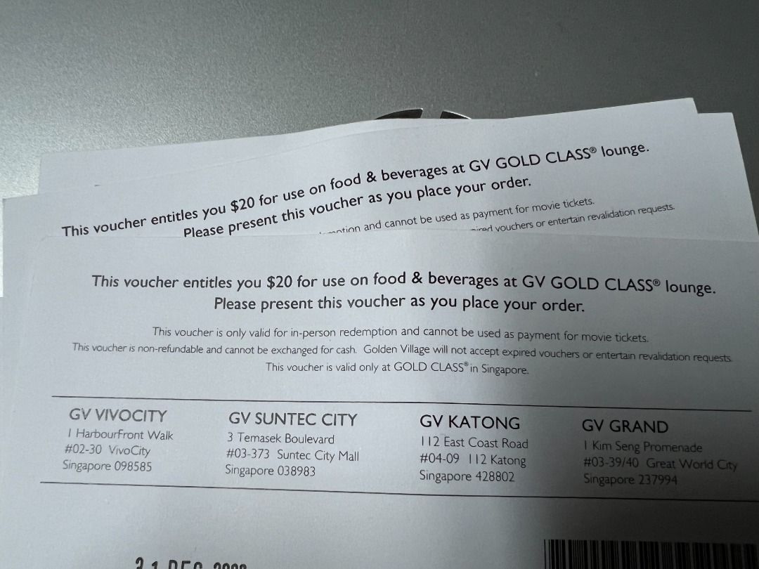 80 GV GOLD CLASS WINE & DINE VOUCHERS FOR GRABS! EXPIRES 31 DEC 2023