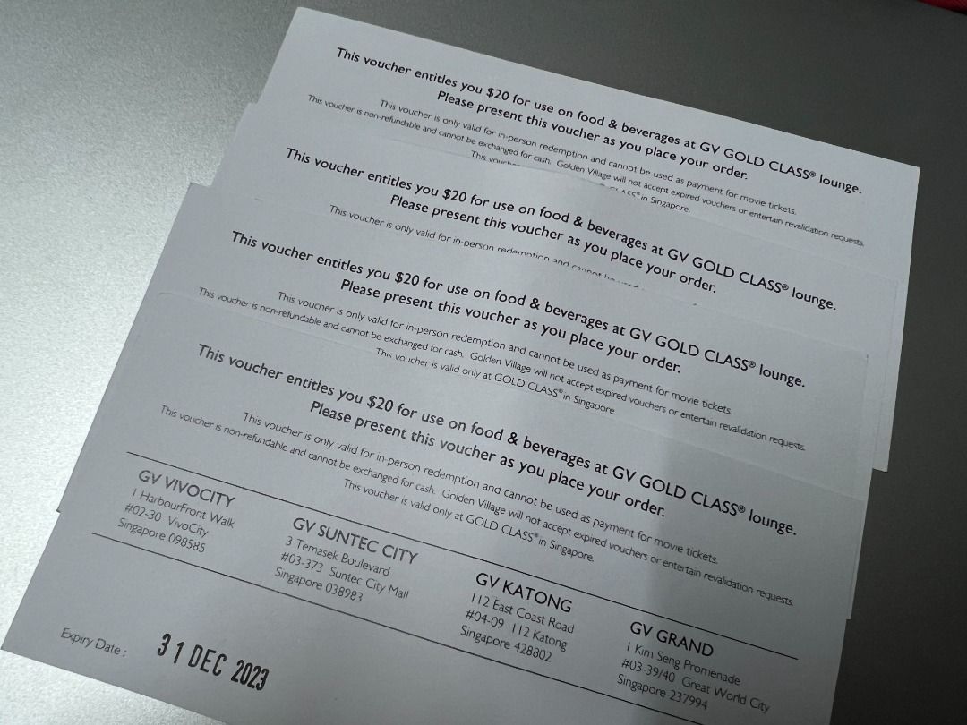 80 GV GOLD CLASS WINE & DINE VOUCHERS FOR GRABS! EXPIRES 31 DEC 2023