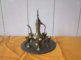 銅酒壺組 酒壺.酒杯5個.盤 (全部一起賣)