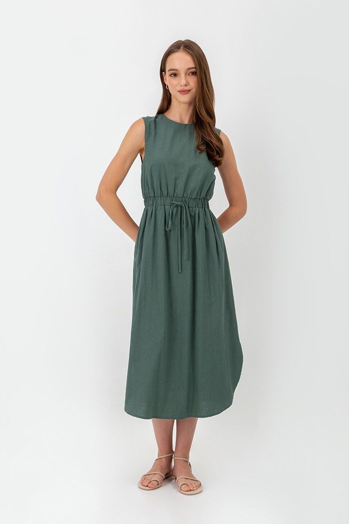 ANGELIKA DRAWSTRING WAIST MIDI DRESS Women s Fashion Dresses