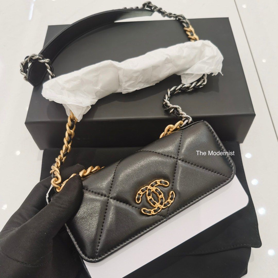 Authentic Chanel 19 Bag Mini Wallet On Chain WOC Black