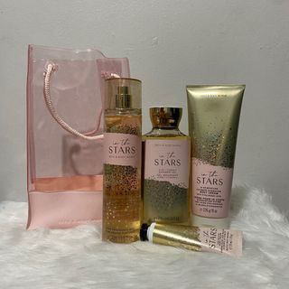 Bath and Body Works Gift Set STRAWBERRY POUND CAKE GINGHAM LOVE INTO THE NIGHT CHAMPAGNE TOAST