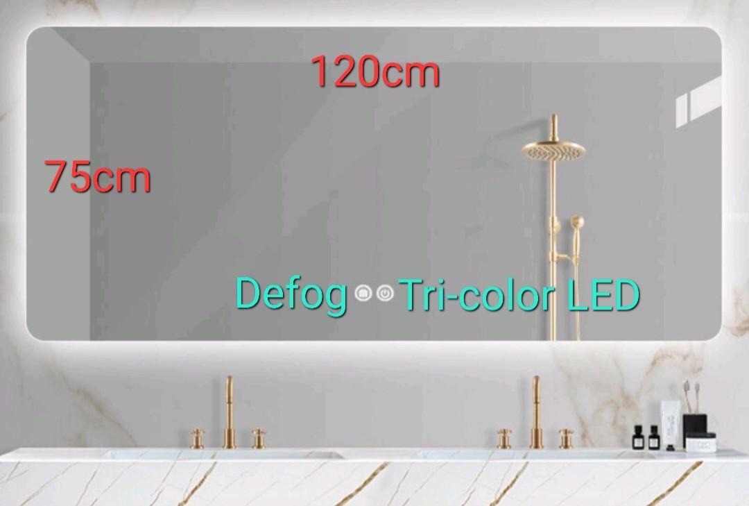 Bathroom Large Vanity Mirror with Tricolor LED & Defog, Furniture