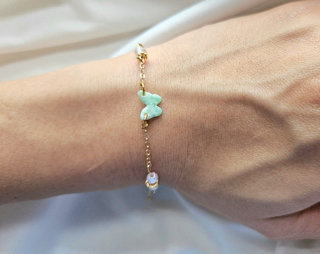 Beautiful Faux Jade Butterfly Bracelet, Women's Fashion, Jewelry