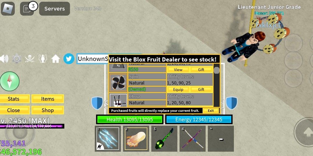Blox Fruit DoughV2&SharkV3+46M Beli+55K Fragments+Gamepass MasteryX2 and  FruitStore x1+Perm Spin Roblox Account, Video Gaming, Video Games, Others  on Carousell