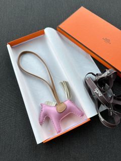 Hermes Rose Jaipur Rodeo Leather Charm PM Small Gorgeous Rare