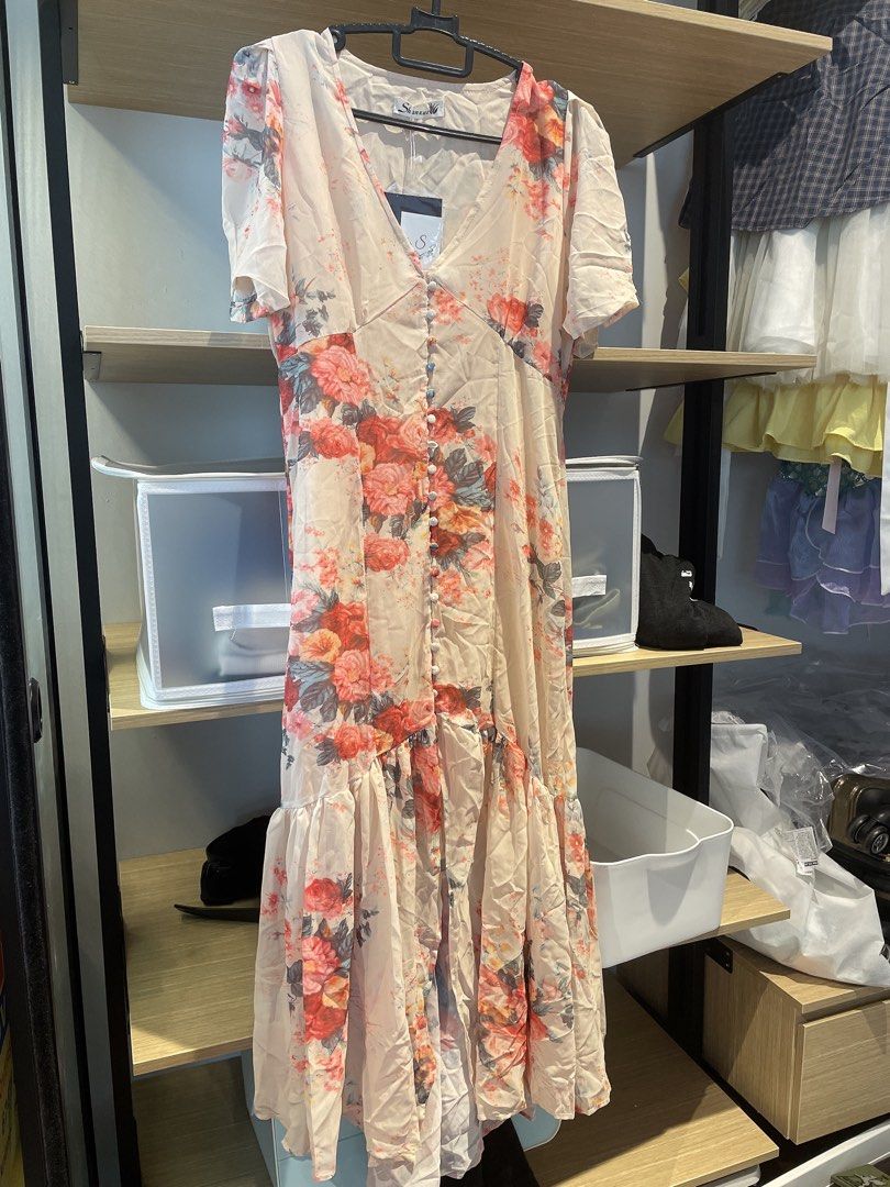Chiffon button clearance down dress