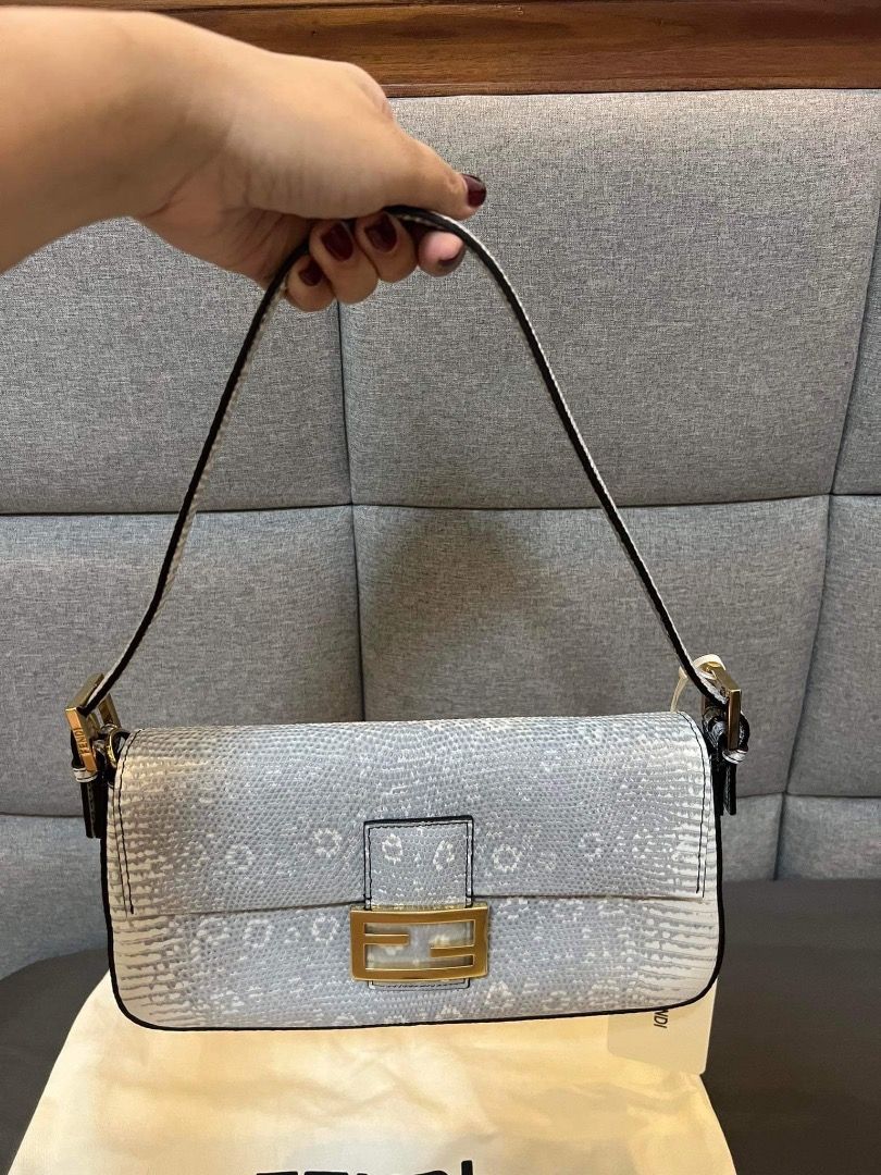 Brand new Fendi Baguette Himalayan Lizard Leather reedition bag on
