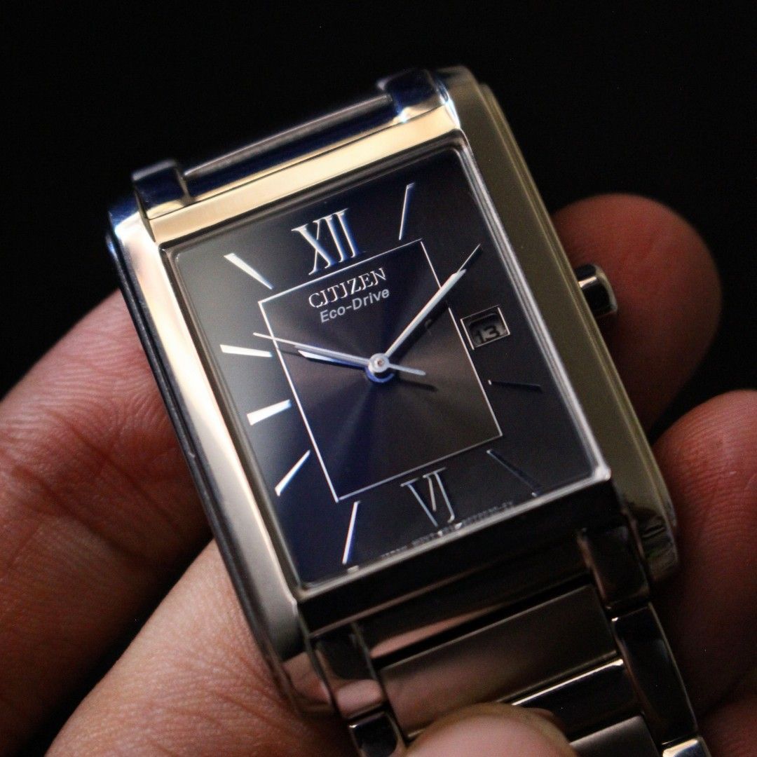 Citizen EcoDrive Tank E011 Sunburst Dial Like New, Fesyen Pria, Jam