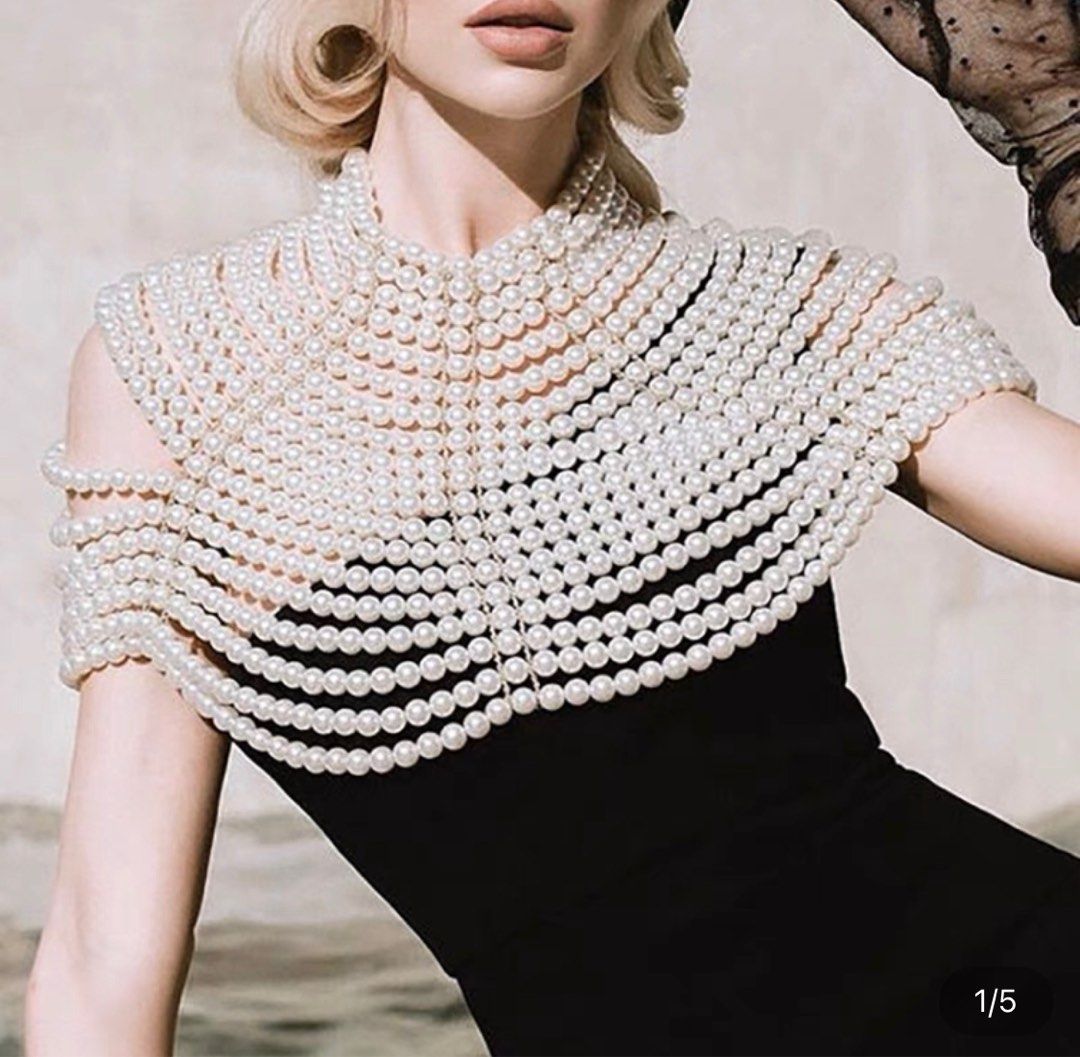 Classy Pearl shawl necklace, Women's Fashion, Dresses u0026 Sets, Evening  dresses u0026 gowns on Carousell