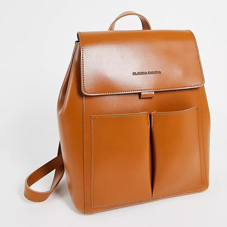 Claudia Canova 2 Pocket Leather Backpack Tan Women s Fashion