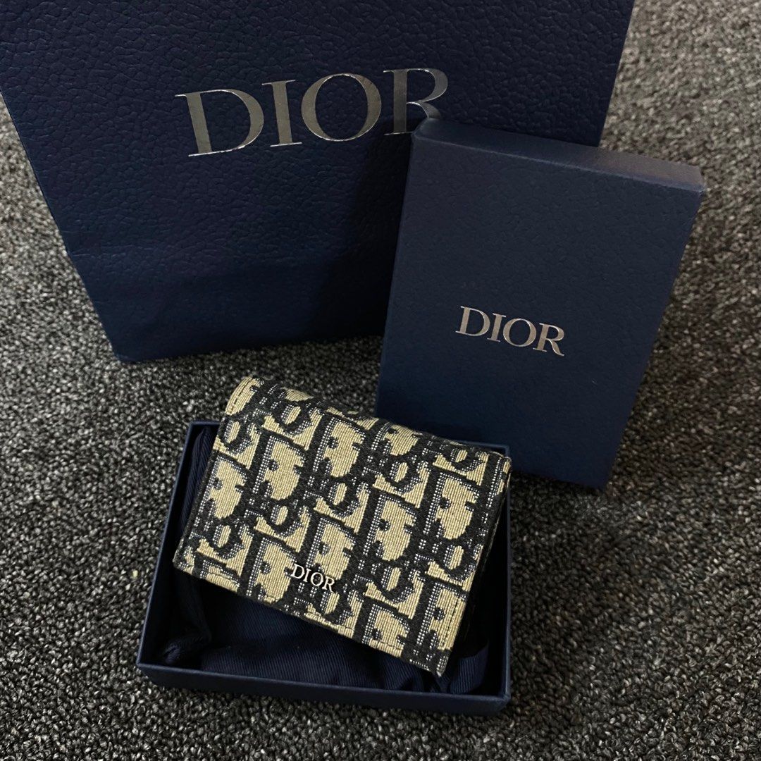 Zipped Card Holder Beige and Black Dior Oblique Jacquard and Black