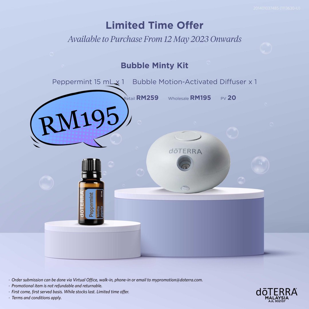 Doterra Bubble diffuser + 15ml Peppermint, Furniture & Home Living ...