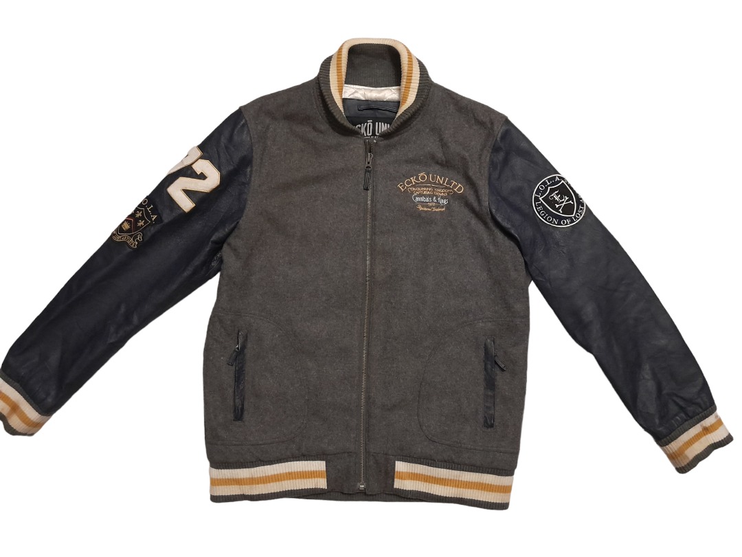 Ecko Unltd. Leather Varsity Jacket Oversized (E868), Men's Fashion