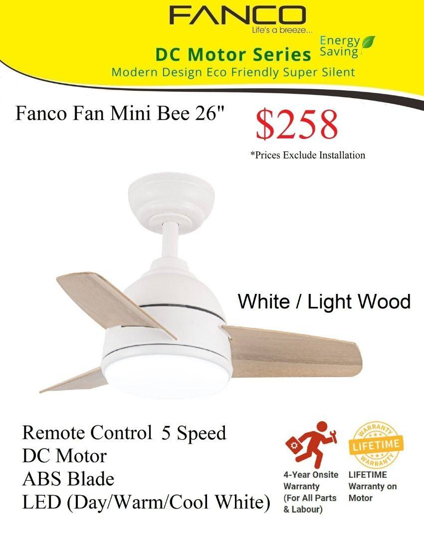 Fanco Fan Mini Bee 26"/Fanco Fan/Small Size Ceiling Fan/Smallest Ceiling Fan, Furniture & Home