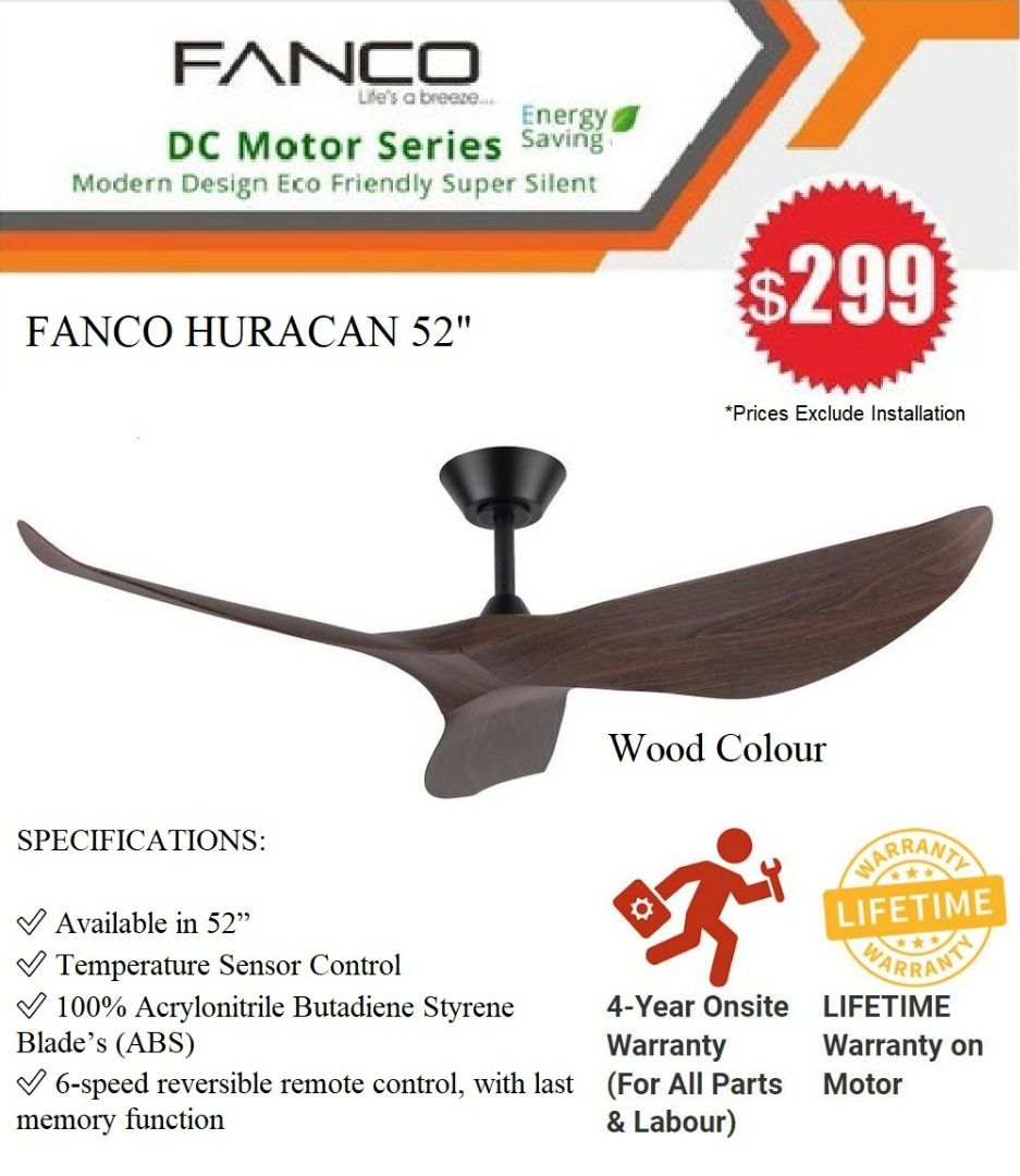 Fanco Huracan 52" Designer Style DC Ceiling Fan 6 Speed with
