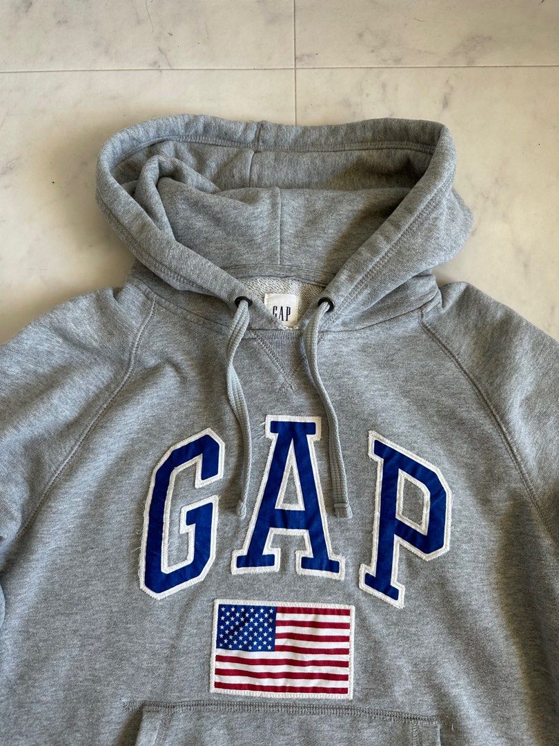 GAP Arch Logo Grey USA America Flag Hoodie Vintage