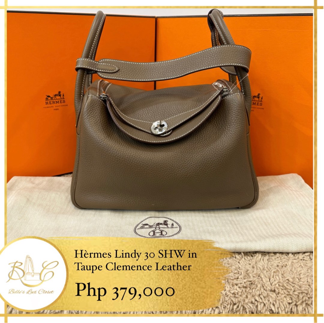 HERMES NEW Lindy 26 Taupe Etoupe Leather Palladium Top Handle