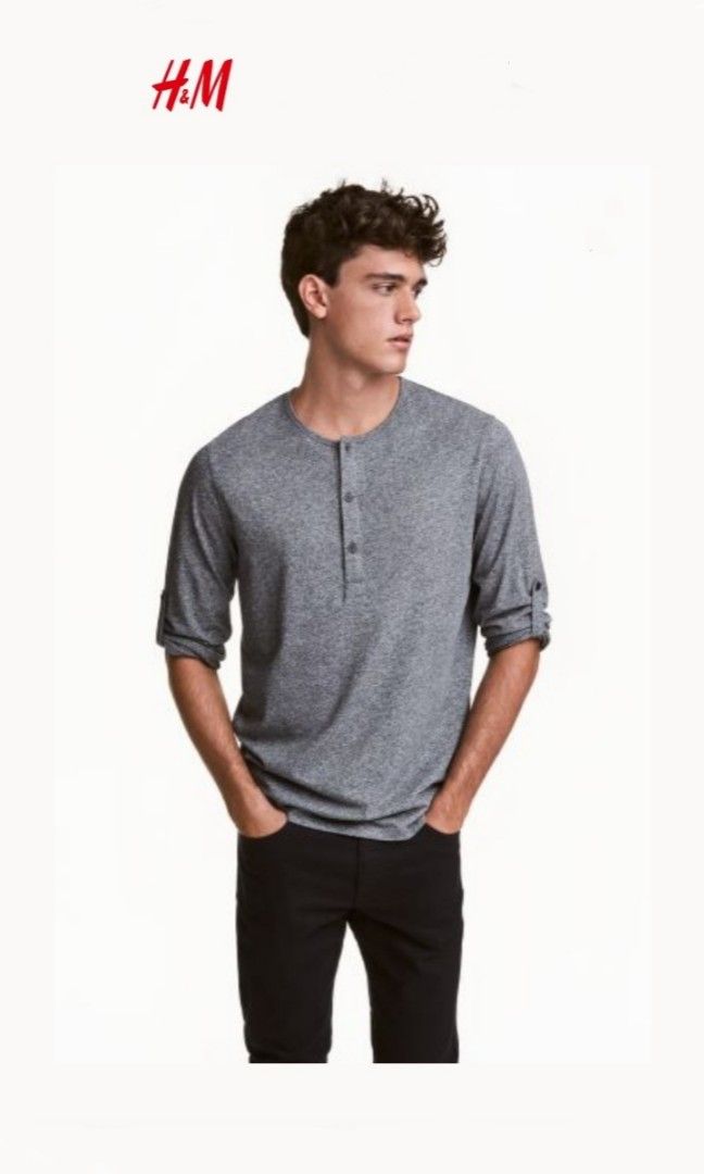 H M Cotton Jersey Henley T Shirt Men s Fashion Tops Sets