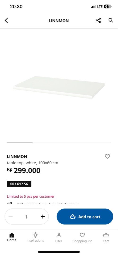 IKEA Linnmon, Perabotan Rumah di Carousell