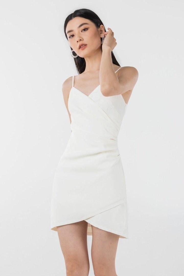 Club l london mini asymmetric 2025 cami strap mini dress in white