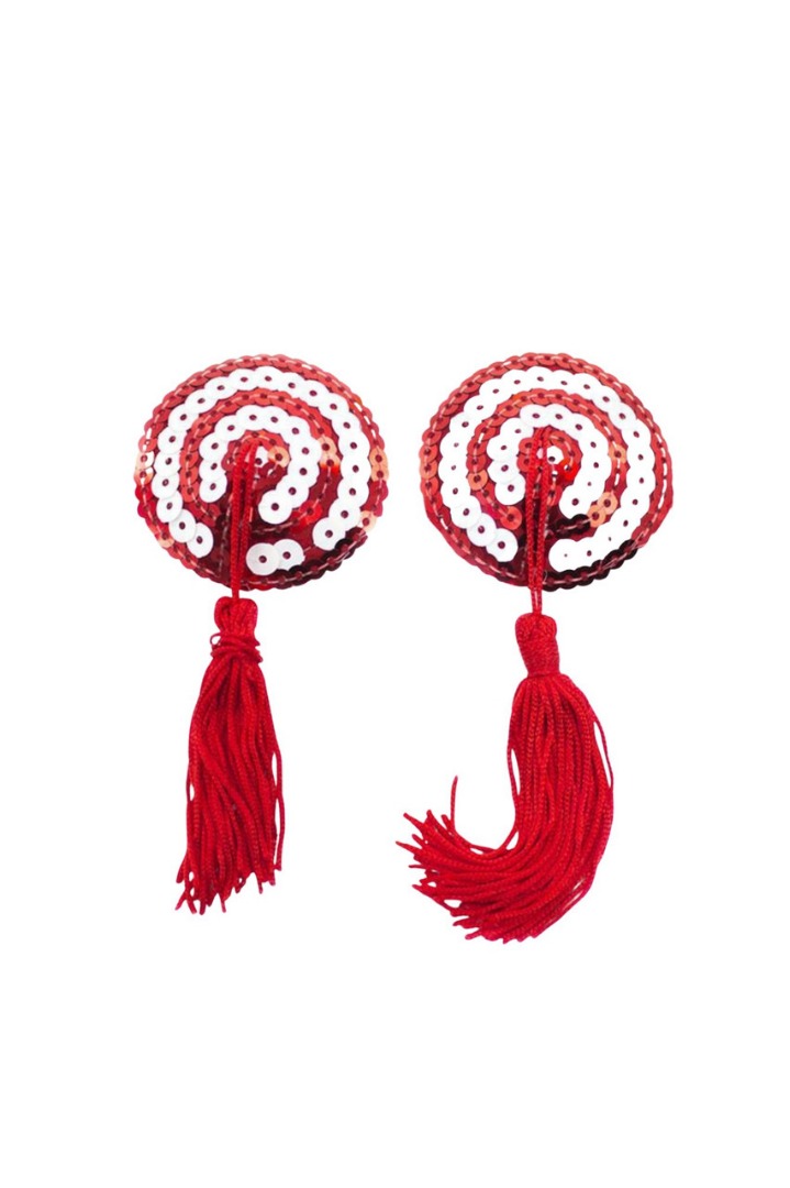 Lucky Doll® Red and White Target Sequin Adhesive Tassel