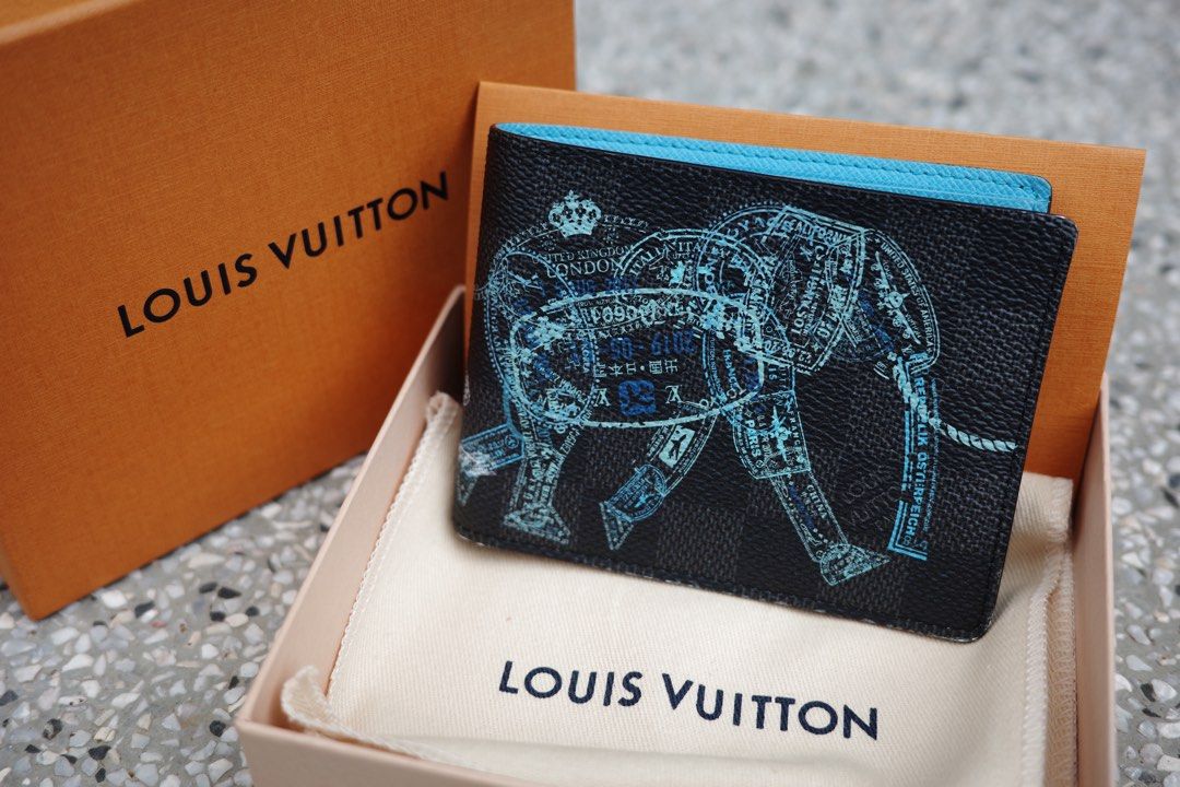 LOUIS VUITTON LV Slender Wallet N64603 Damier Black Blue