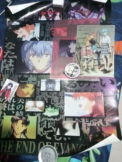 Neon Genesis Evangelion Merch Bundle (Official End of Evangelion poster, Misato card, rubber charm, & clearfile; shinji,asuka, rei mini clearfile, kaji big shikishi)