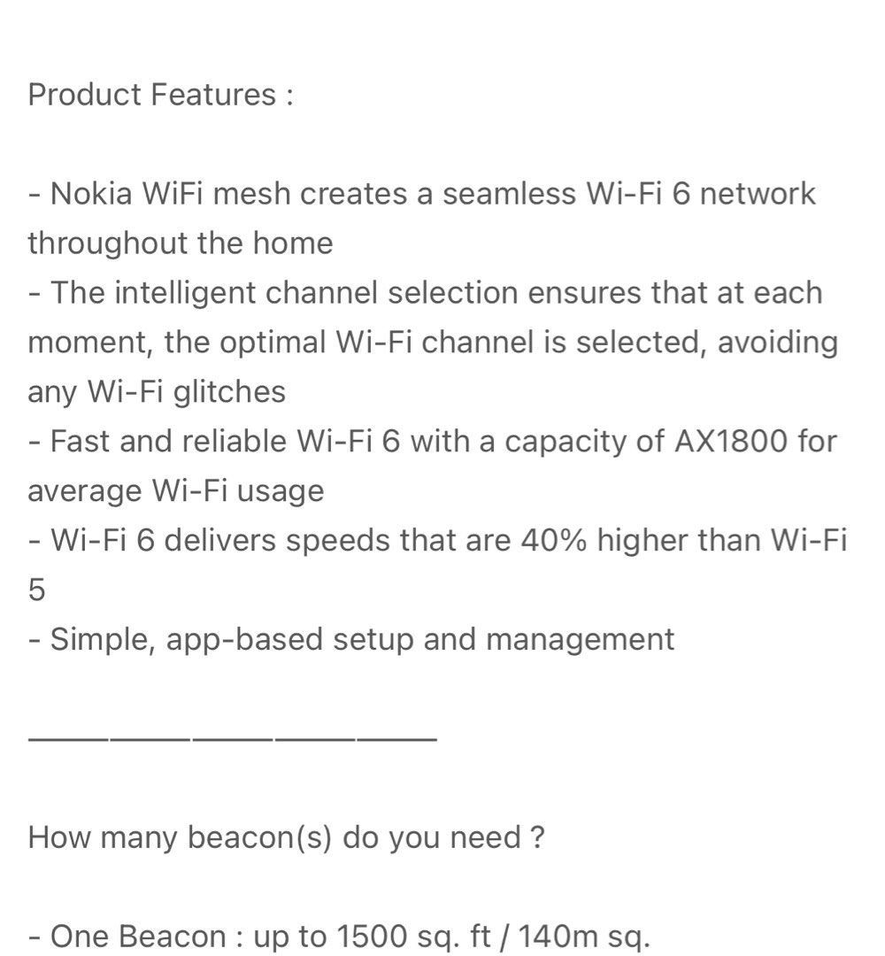 Nokia WiFi Beacon 2 WiFi 6 Mesh Home Network Router Mesh System