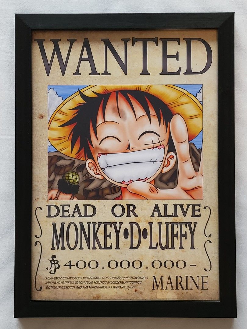 One Piece Wanted Luffy Poster with Frame, Hobbies & Toys, Stationary & Craft, Art & Prints on