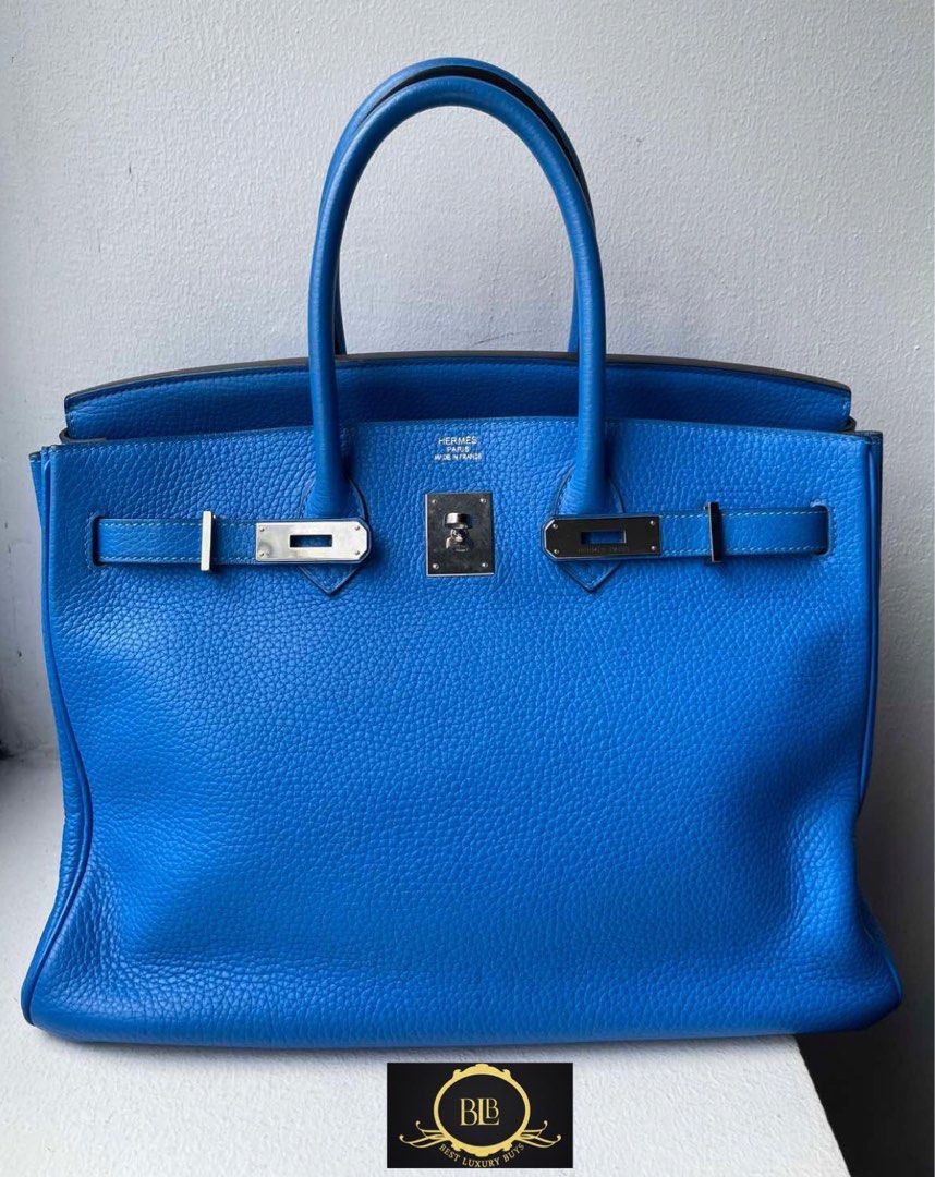 Onhand Authentic Hermes Birkin 35 B35 Blue Hydra Hand Bag with Entrupy