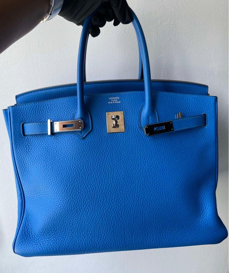Onhand Authentic Hermes Birkin 35 B35 Blue Hydra Hand Bag with Entrupy