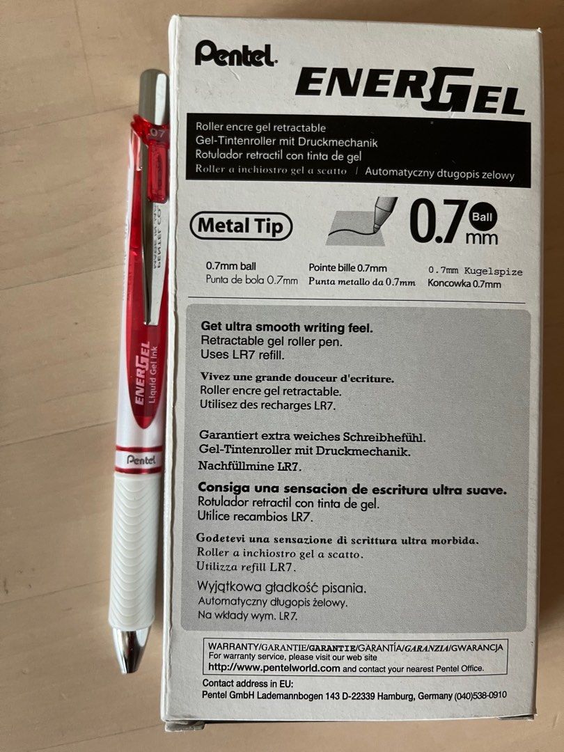 Pentel Energel Refillable Pen (Red), Hobbies & Toys, Stationery & Craft