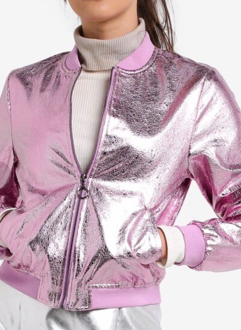 Pink metallic hotsell bomber jacket