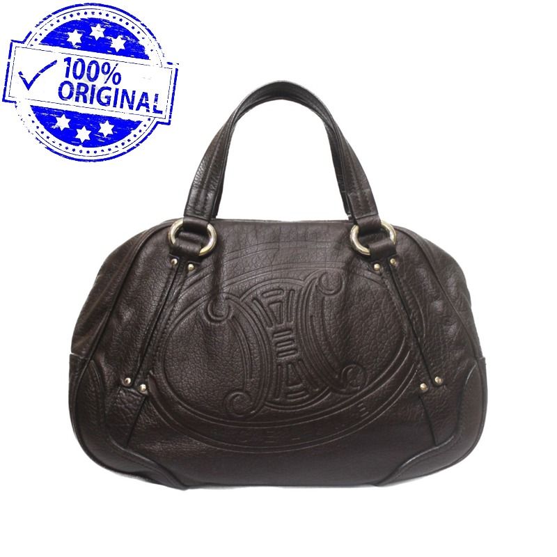 Preloved Celine Vintage Brown Leather Bowling Bag GHW, Barang Mewah