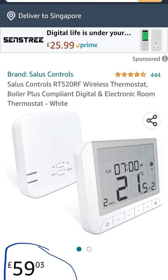 Salus Controls RT520RF Wireless Thermostat, Boiler Plus Compliant