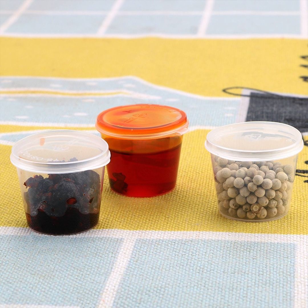 Sauce Cup with Hinged Lids 5pcs Plastic Takeout Sauce Cup Containers