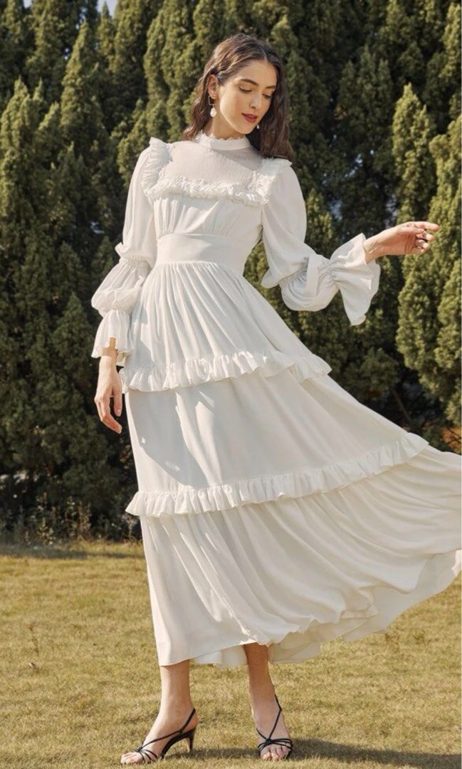 Shein white long dress, Women's Fashion, Dresses & Sets, Dresses on  Carousell