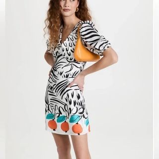 Staud Mini Milla dress in white citrus pattern