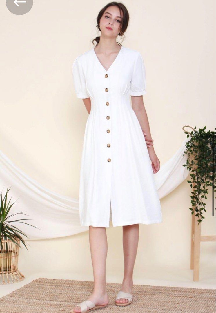 White linen sale button front dress