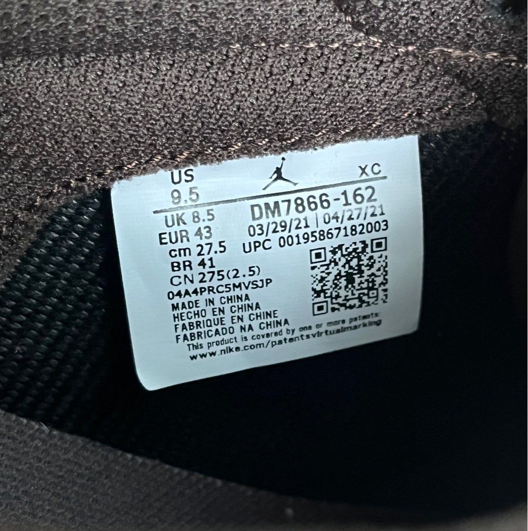 Travis scott jordan deals 1 size tag