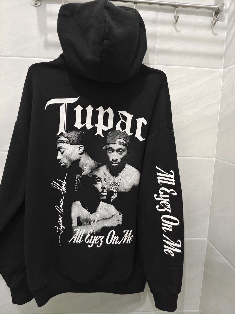Tupac Hoodie All Eyez On Me Black Color Long Sleeve Boy Men Cardigan Front Pocket