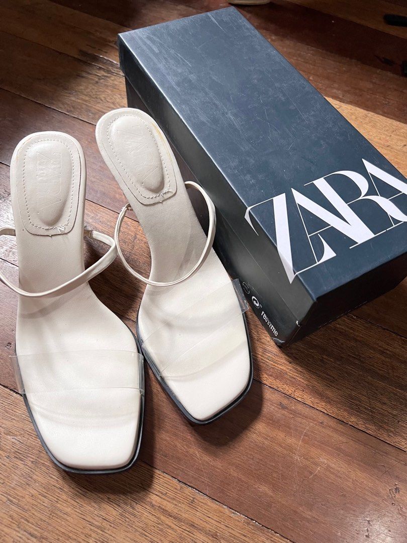 Zara White Transparent Sexy Heels (Category: Heels) located in Makati City. Submitted by assortedhauls (Listing ID 1231639208, Image 3). Description: Last price posted Used 2x (1x indoor, 1x outdoor) Size 39, 24.5cm Mid-size heels Comfy to wear Gives sexier fit even on wide feet.