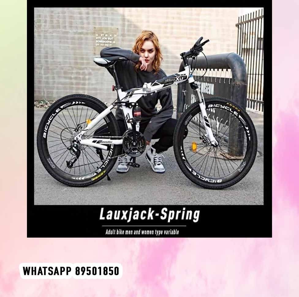 26 21 Speed Foldable Folding Bicycle Mountain bike Wheel lauxjack spring Black child mesh seat adult