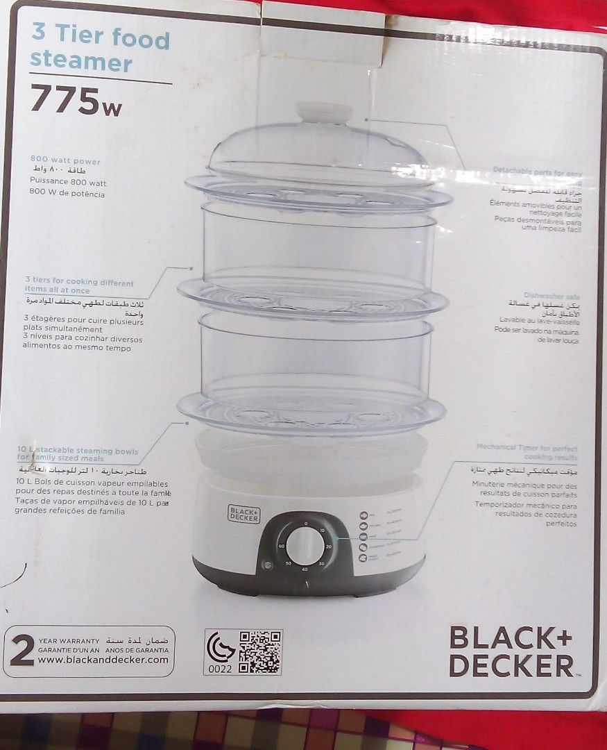Black & Decker 3 Tier Food Steamer, Hs6000-B5, White,10 Liters