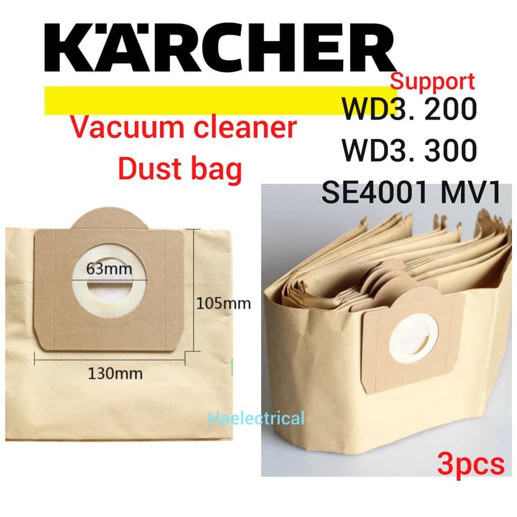 3pcs Karcher Vacuum Dust Bag WD3.200 WD3.300 SE4001 MV1 TV